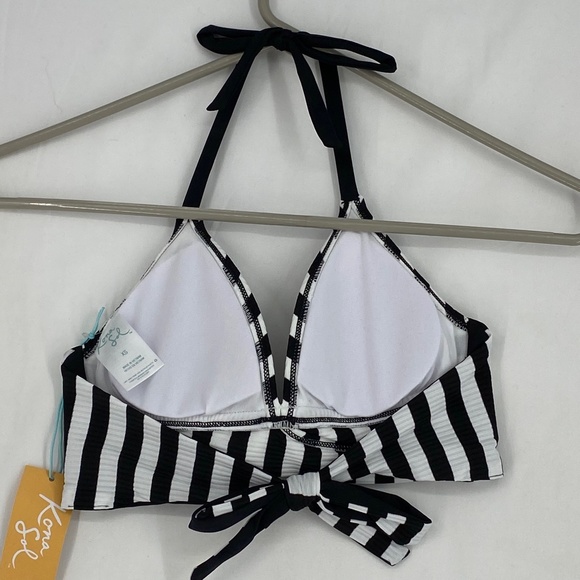 Kona Sol Womens XS Faux Wrap Halter Bikini Top Black White Stripes Halter Neck - Picture 5 of 5
